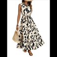 thumbnail image 1 of Vestido Maxi Floral de Verano para Mujer, Cuello Abotonado, Cintura Anudada, Volantes Escalonados, Sin Mangas, Estilo Bohemio, Color Albaricoque L, 1 of 9
