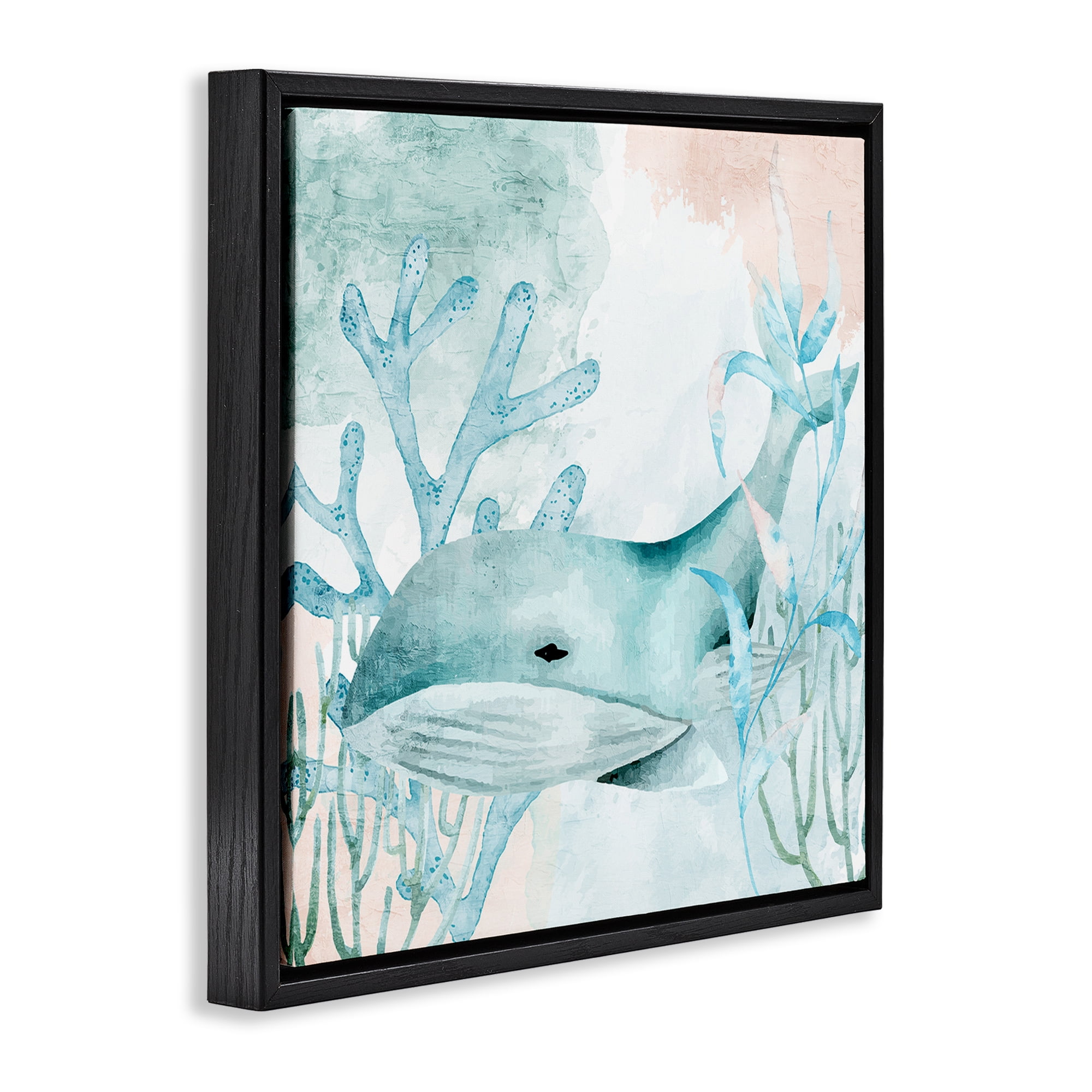 Stupell Industries Whale Sea Swim Black Framed Floater Canvas Wall Art, design by Kim Allen