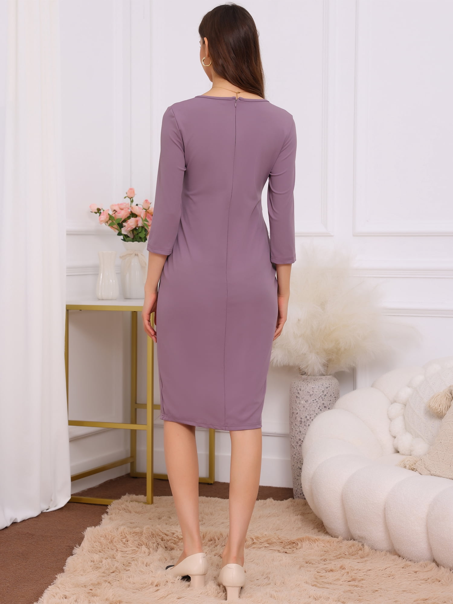 DARING DIVA Women's A-line 3/4 Sleeves Front Pleated Maternity Dresses S Mauve