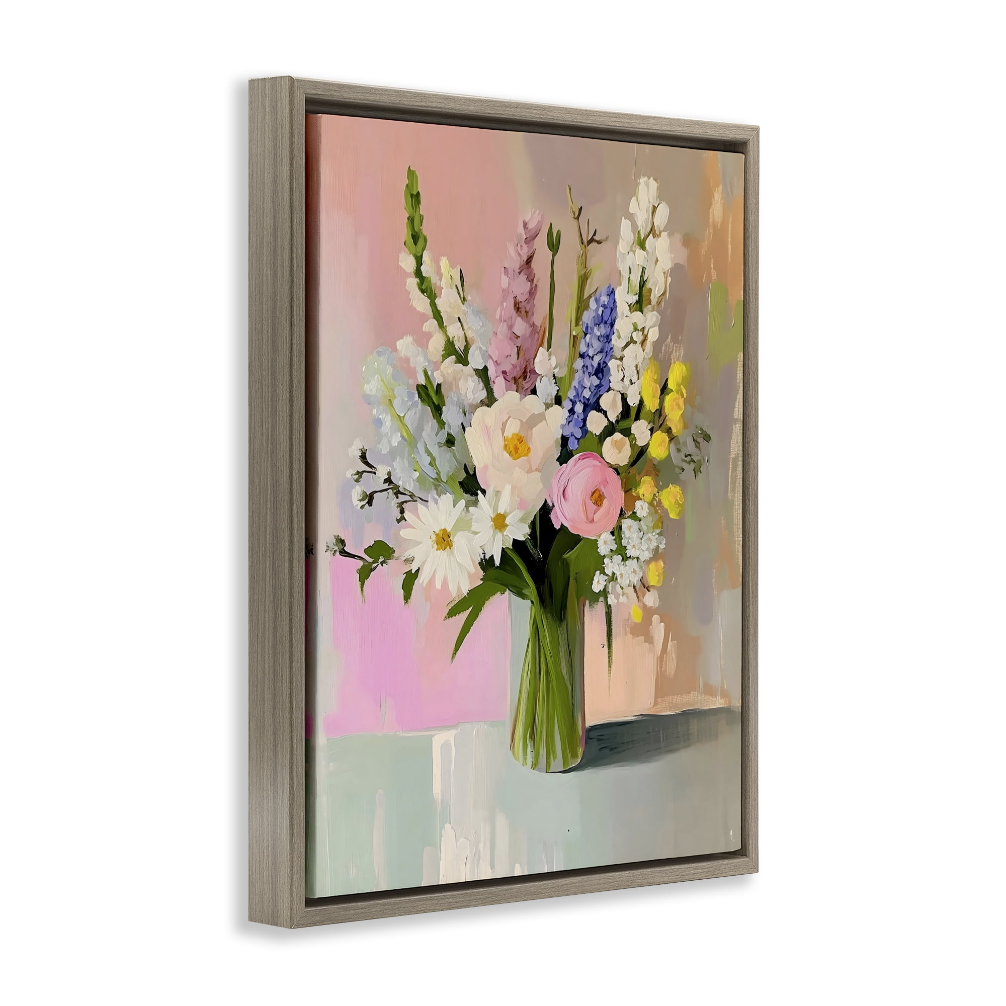 Stupell Industries Glass Vase with Spring Blooms Brown Framed Floater Canvas Wall Art, design by The Prints Vibe