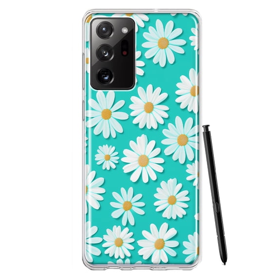 MUNDAZE Samsung Galaxy Note 20 Ultra Turquoise Teal White Daisies Cute Daisy Polka Dots Double Layer Phone Case Cover