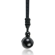 YGS Retro Weaving Necklace Obsidian Stone Lucky Pendant Jewelry - 1 Random