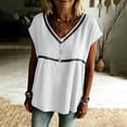 thumbnail image 6 of Ymauqau Women's Tunic Tops Short Sleeve V Neck Hollow out Patchwork Pleated Babydoll T-Shirts Casual Loose Tee Blouses, 6 of 6