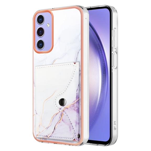 TECH CIRCLE Stylish Case for Samsung Galaxy A22 5G (6.6") - Premium TPU/PU Leather Phone Case [Built-in Wallet Feature] Lightweight Cute Marble Durable Cover, White
