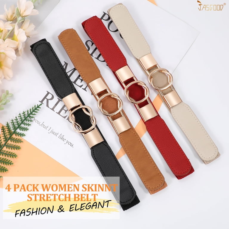 4 Pack Skinny Elastic Belts Gold Buckle Stretchy Waist Belts for Dresses Enodny 4 Pack Women main image 2