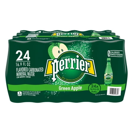 Perrier Bottled Water - Perrier Green Apple Flavored Carbonated Mineral Water, 16.9 fl oz. Plastic Bottles (24 Count)