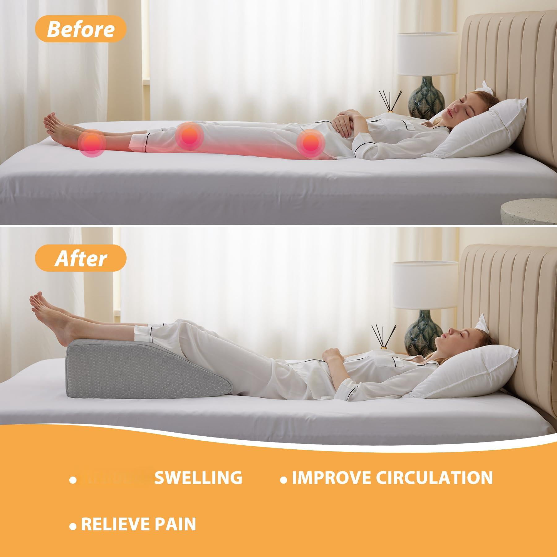 Leg Elevation Pillows  For Sleeping Gel Memory Foam Top Wedge Pillow Wedges After - Removable Cover (10 Inch Grey)