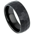 thumbnail image 1 of Custom Personalized Engraving Wedding Band Ring Set for Him & Her - 8mm Black IP Plated Brushed Hammered Center, 1 of 6