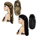 thumbnail image 3 of ER 2 gorros largos de satén para dormir, gorros trenzados extra grandes para dormir, pelo largo, gorros elásticos suaves y cómodos para el sueño nocturno de las mujeres, gorros de satén para mujer (negro+leopardo) Rojo Verde, 3 of 5
