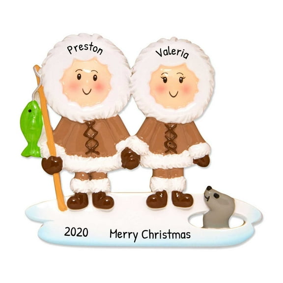 Personalized Eskimo Couple Ornament for Christmas Tree 2024 - Winter Season Arctic Fishing Decor
