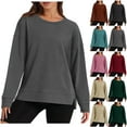 thumbnail image 5 of qucoqpe Trend Queen Sweatshirt Fall Fashion Solid Color Crewneck Sweatshirts Oversized Casual Soft Long Sleeve Top Brown L, 5 of 5