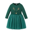 thumbnail image 7 of Bmisegm Christmas Dress Round Neck Long Sleeve Reindeer Graphic Smocked Waist Layered Tutu Skirt Casual Daily Kids Dress 2-3 Years, 7 of 7