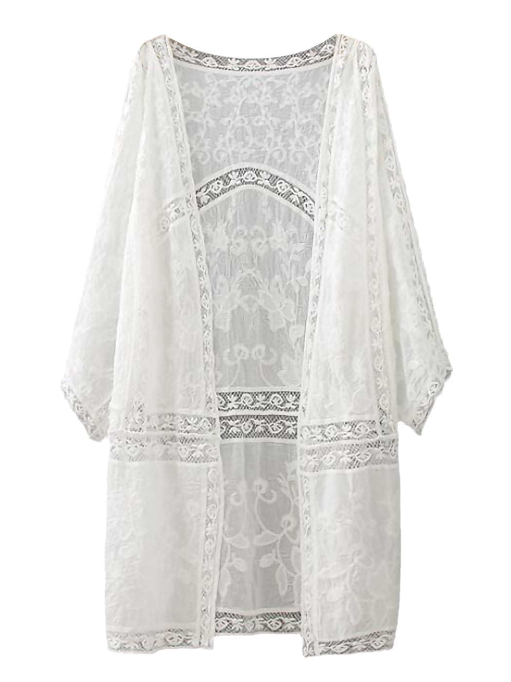 Womens Summer Embroidered Lace Long Kimono Cardigan Loose Beach Cover ...
