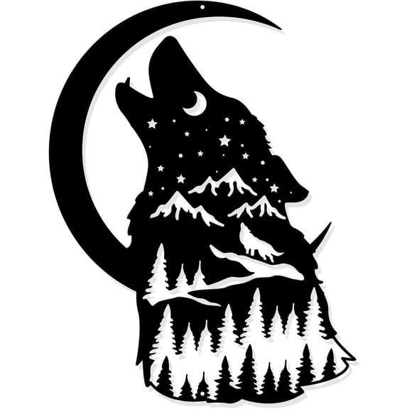 Howling Wolf Metal Wall Art Decor Wildlife Metal Wall Decor Wall Hanging Decor Animal Silhouette Wall Art for Bedroom Living Room Room Office Garden Hotel Wall Decoration 11.8x8.9