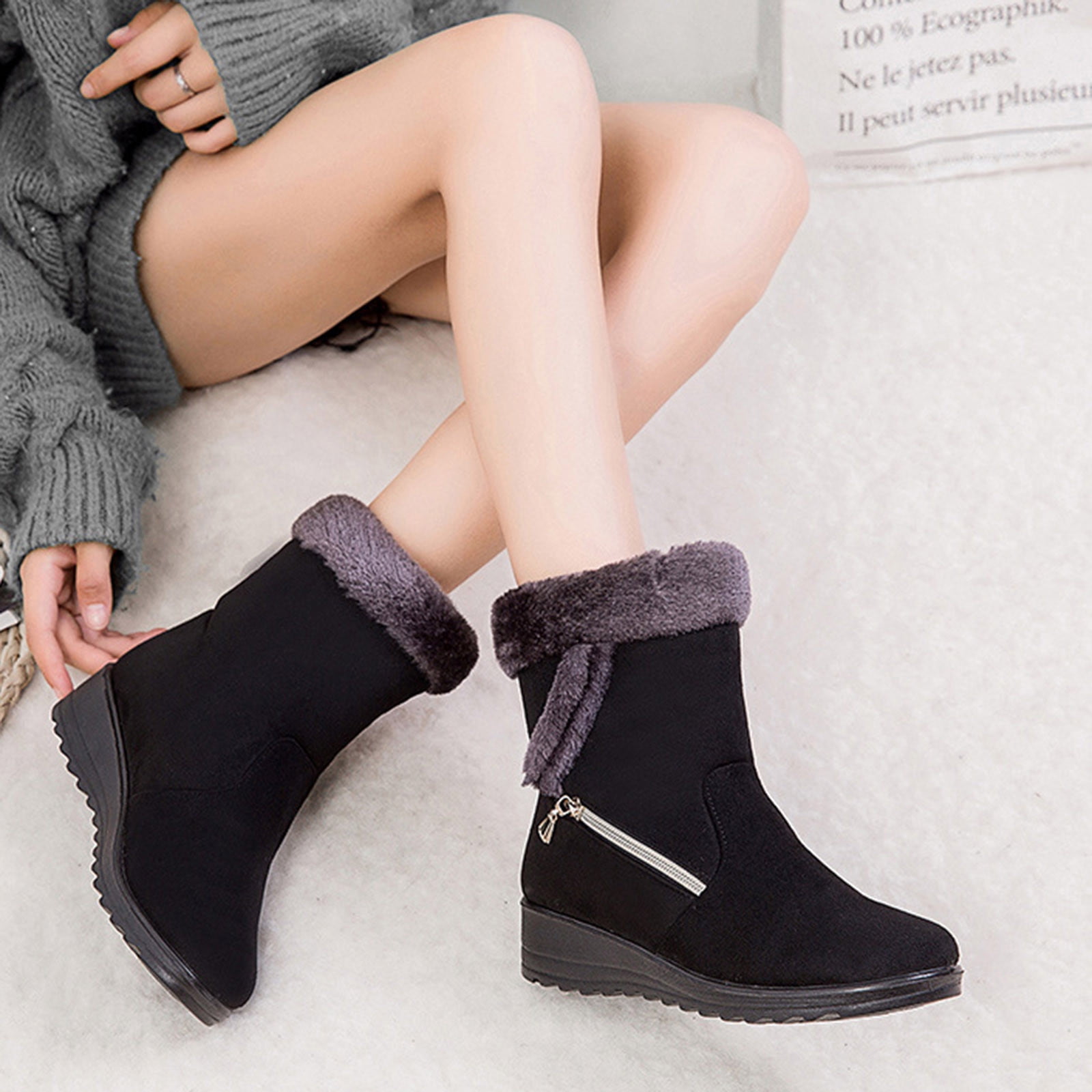 Cameland Women s Solid Color Warmth Platform Side Chain Suede And Snow Boots Shoes Walmart