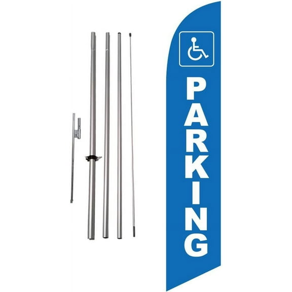 Handicap Parking Sign 15 foot Outdoor Feather Banner Flag Sign with Pole and Ground Spike