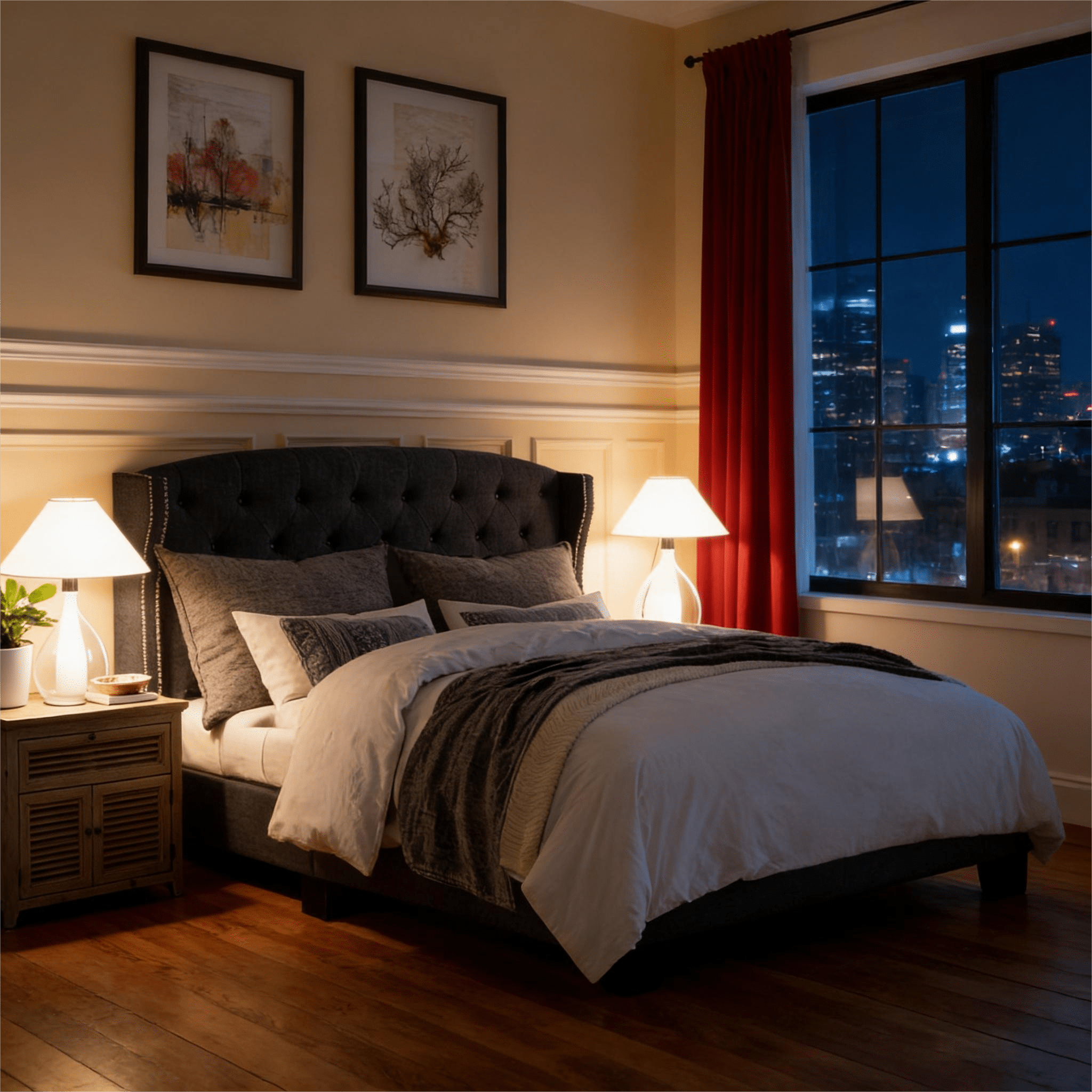 Gewnee Full Size Upholstered Platform Bed Frame with Adjustable Wingback Headboard,Button Tufted and Nailhead Trim,Box Spring Required.Dark Grey