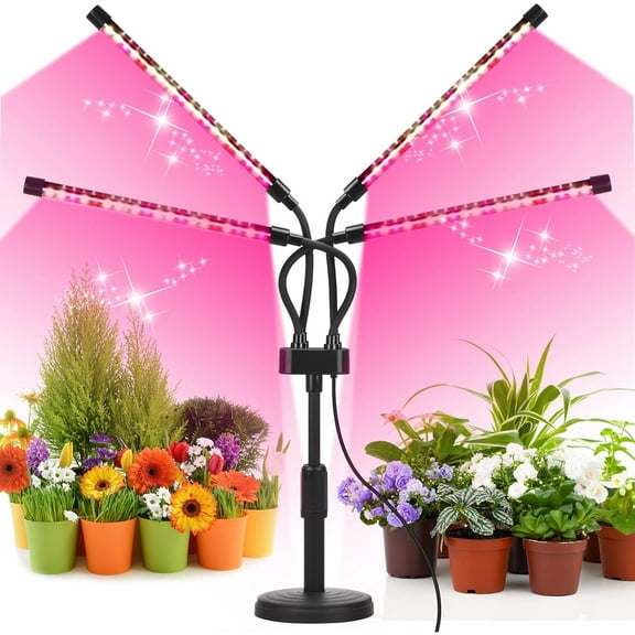 Grow Lights for Indoor Plants, Four Head LED Grow Light with Full Spectrum, Red White Spectrum for Indoor Plant Lamp, Adjustable Gooseneck, Suitable for Vegetation