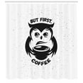 thumbnail image 3 of Ambesonne But First Coffee Shower Curtain, Owl Holds Mug Dots, 69"Wx84"L, Charcoal Grey and White, 3 of 3