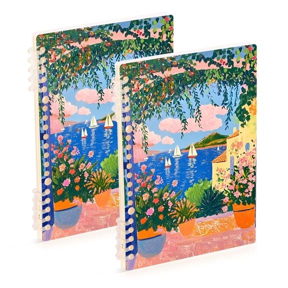 FORMRS 1-Subject Spiral Notebook 8" x 5" College Ruled 60 Refillable Sheet A5 Hard Cover, 2 Pack, Blue Window