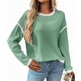 thumbnail image 3 of Female Fashion Crewneck Pullover Sweater Casual Color Block Ribbed Knit Tops Loose Fall Tops Light Green XXL, 3 of 9
