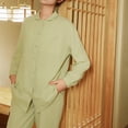 thumbnail image 4 of Sakmal Womens Pajamas Sets Under $10 Long Sleeve Green Button Down Cotton Solid Loose Fit Ladies Sleepwear, 4 of 9