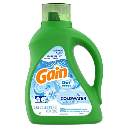 Gain Coldwater Liquid Laundry Detergent with Oxi Boost, Icy Fresh Fizz, 64 Loads 100 fl oz