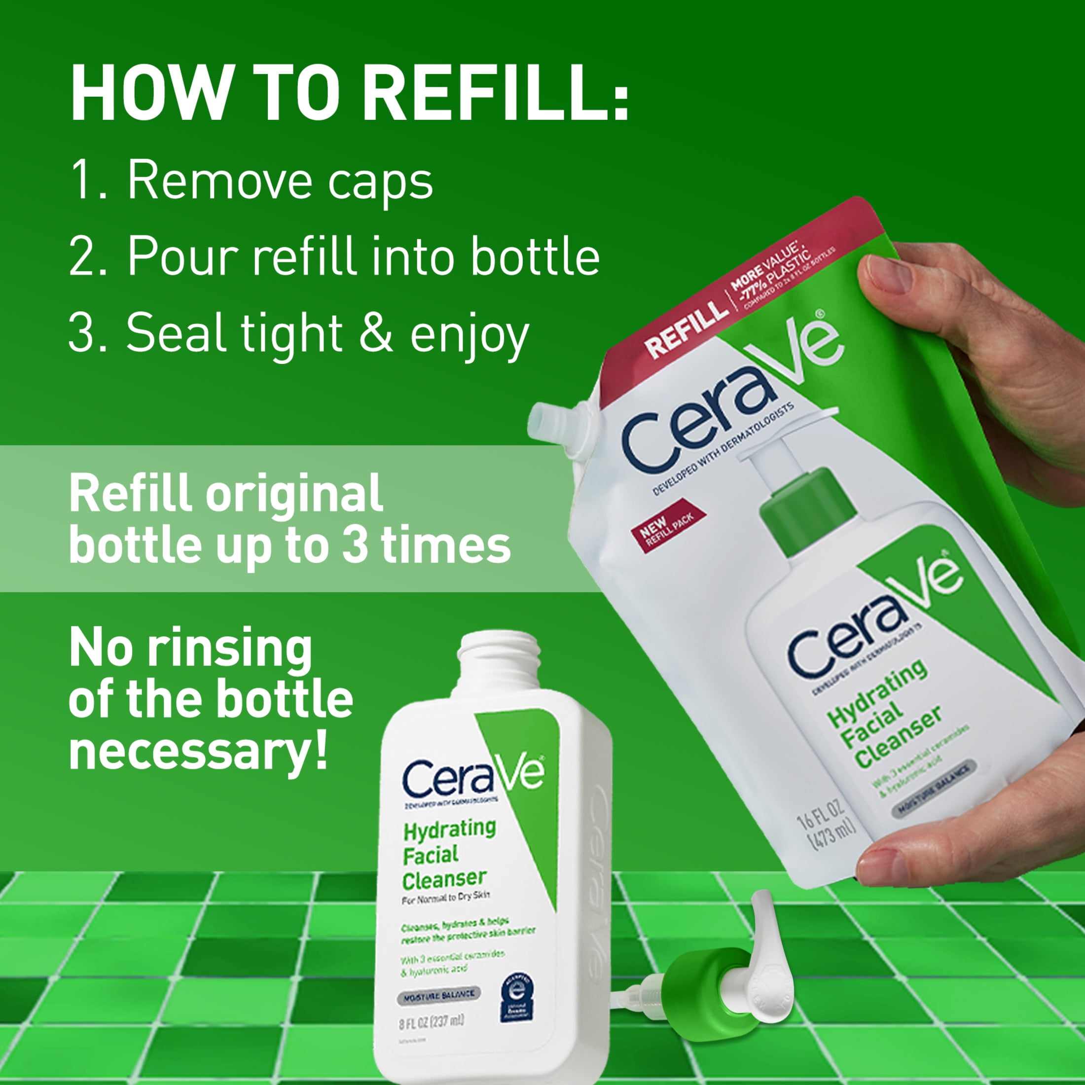 CeraVe Hydrating Facial Cleanser for Normal to Dry Skin, Refill 16 fl oz