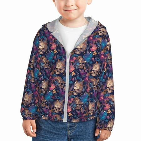 

Lukts Skull starry sky flower Print Children s Long-Sleeved Sun Protection Clothing Hooded Sweatshirts for Boys and Girls Outdoor Sports-18 Months