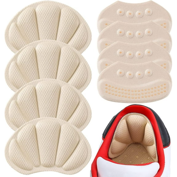 Back of Heel Cushion Pads, Adhesive Heel Grips Inserts for Boots, Loose Shoes Too Big, Reusable Heel Guards Liners for Women Men, Improve Shoe Fit,4PCS-Beige 4PCS-Beige
