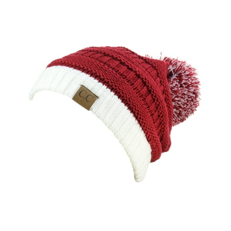 C.C Unisex College High School Team Color Two Tone Pom Pom Knit Beanie Hat