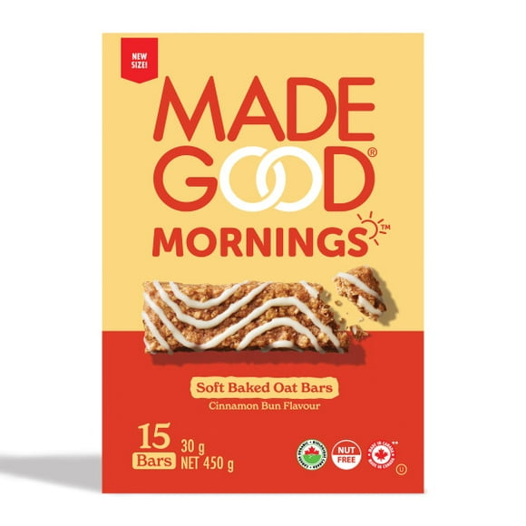 MadeGood Mornings Cinnamon Bun Soft Baked Oat Bars 15pk, MG Cinnamon Mornings VP
