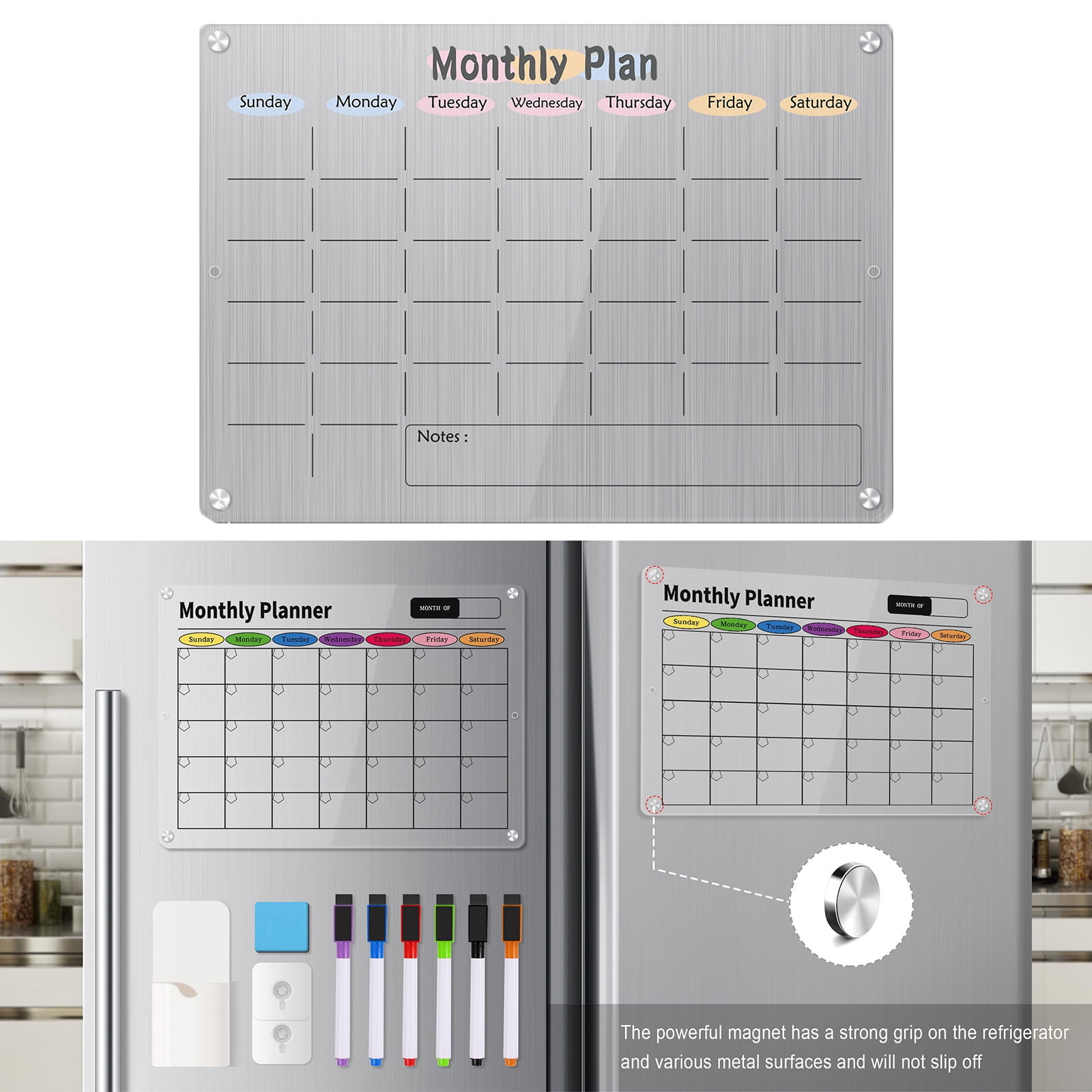 Acrylics Fridge Calendar Weekly Monthly Calendar Planner Calendar Memo Board Fridge Checklist Board