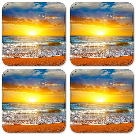 Vinyl Drink Coasters - Set of 4 - Bright Sunset at the Beach