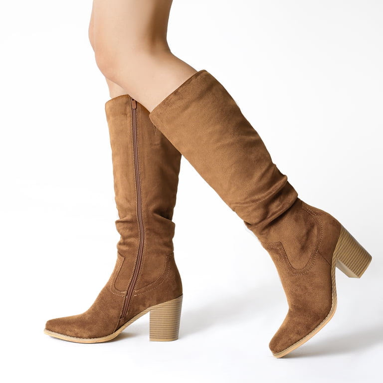 BURUDANI Women's Suede Knee High Boots Pointed Toe Comfortable