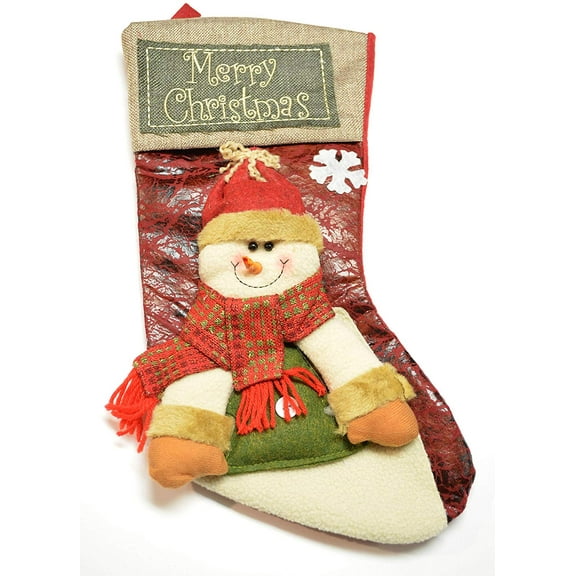 Root Cute Christmas Stockings for 2019 Classic Plaid Burlap Reindeer, Santa, Snowman (Single Burlaps Snowman)