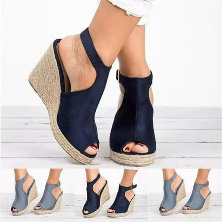 

Womens High Heel Wedge Platform Espadrilles Sandals Peep Toe Summer Shoes Size