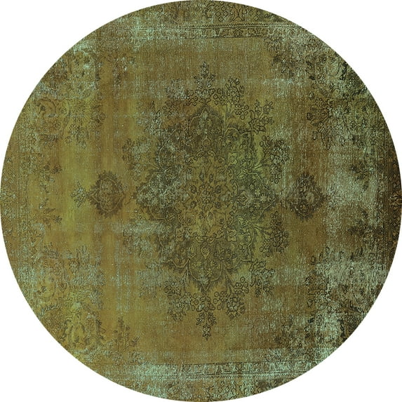Ahgly Company Machine Washable Indoor Round Oriental Turquoise Blue Industrial Area Rugs, 5' Round