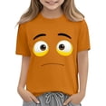 thumbnail image 5 of Blusas y camisas de manga corta con cuello redondo para niños y niñas, color liso, con estampado de expresión linda, manga corta, holgadas y cómodas, blusa para niña, 5 of 5