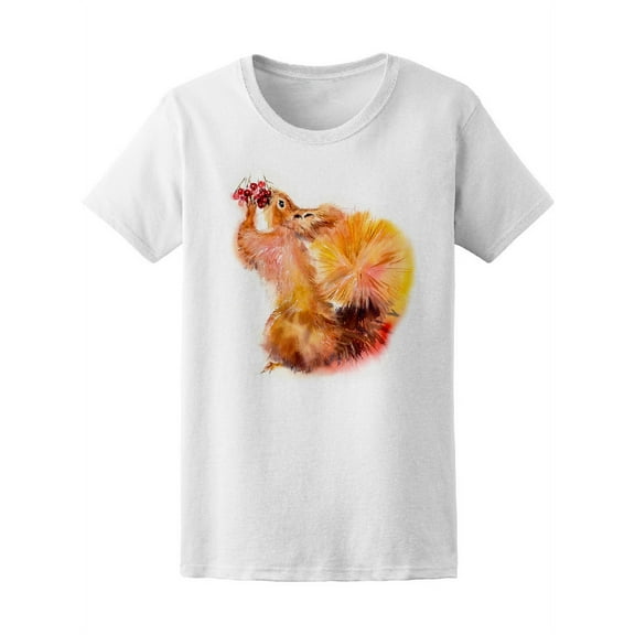 Squirrel Eating Berries Painting Tee Women's -Image by Shutterstock