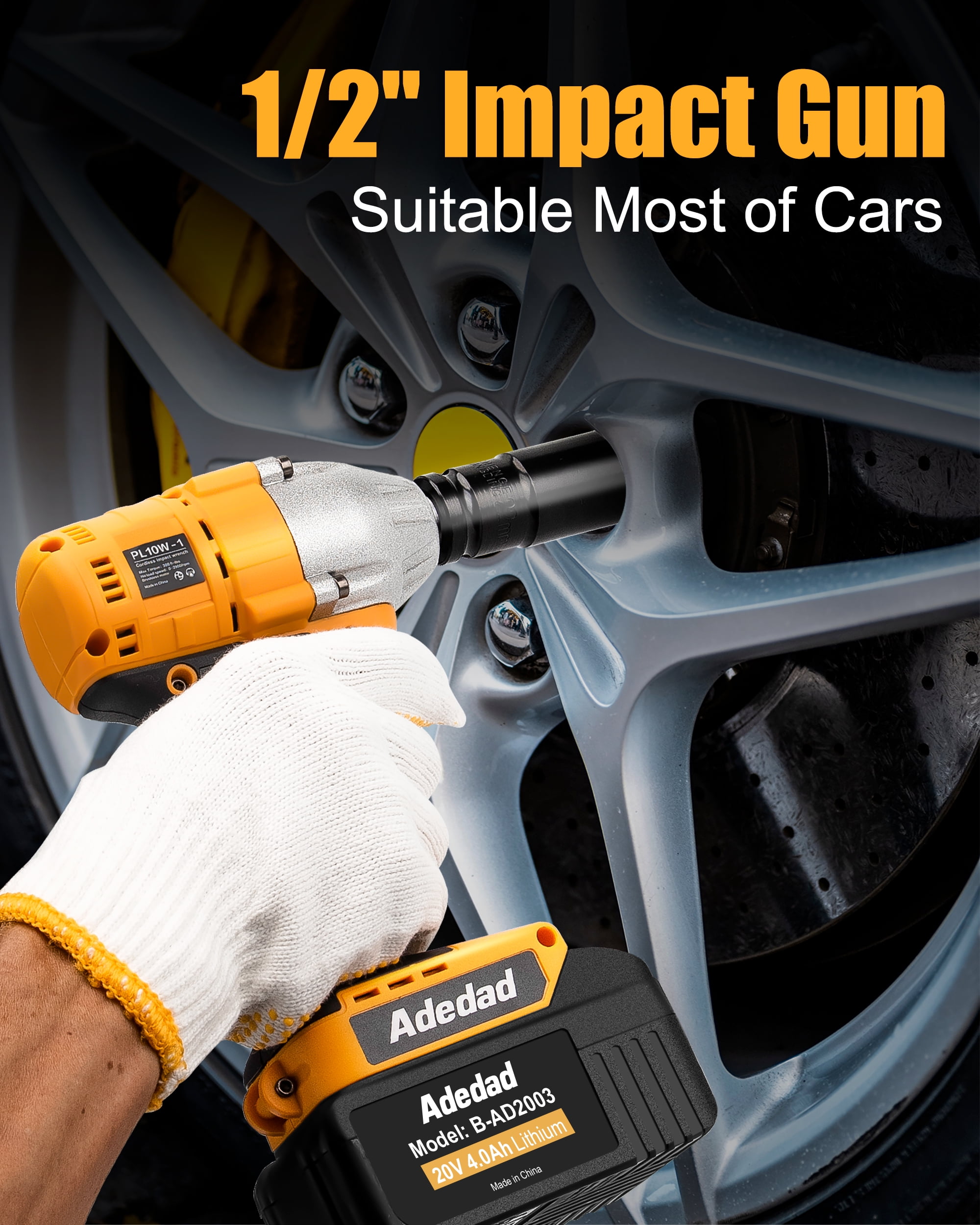 Adedad 20V Cordless Impact Wrench 1/2", 400N.m Brushless Impact Drill Driver with 4.0Ah Battery