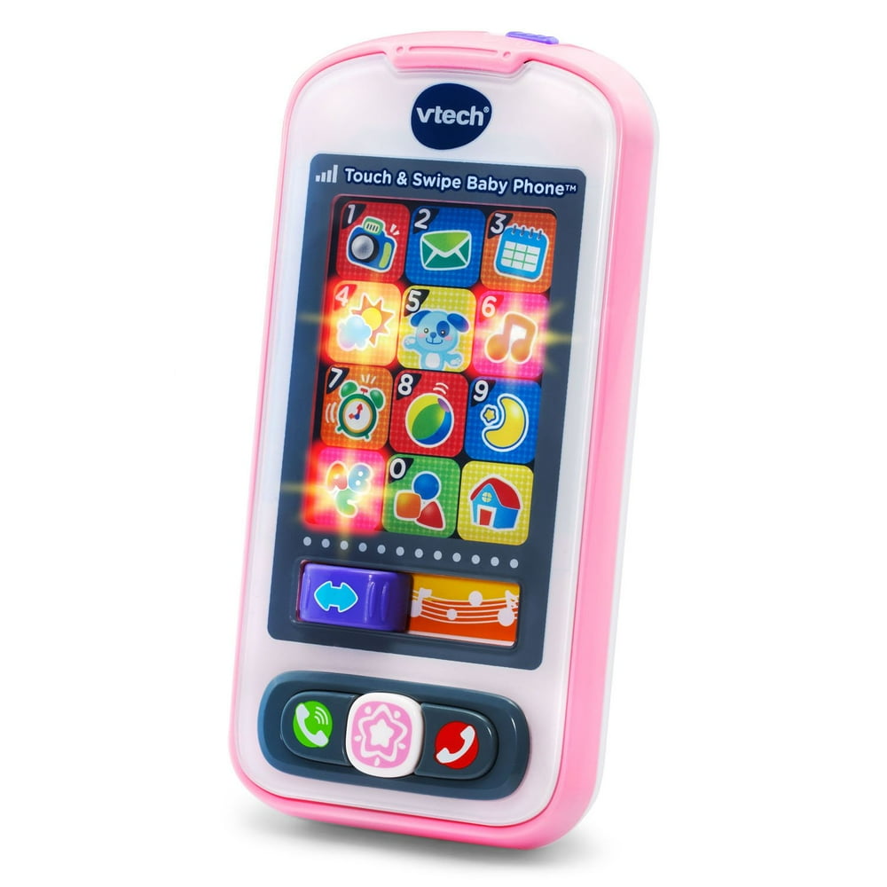 Touch and Swipe Baby Phone, Pink, Touch screen kids phone with 12 light