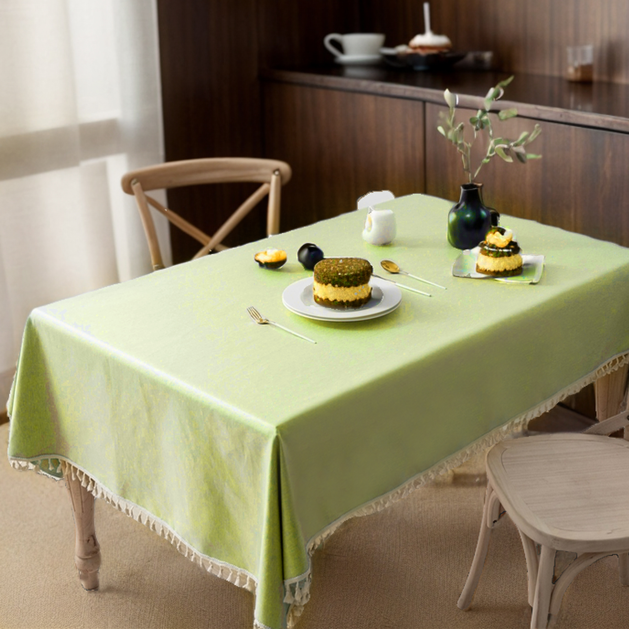 Unique Bargains Wrinkle Free Tablecloths for Holiday Camping Green 35.43"x35.43"