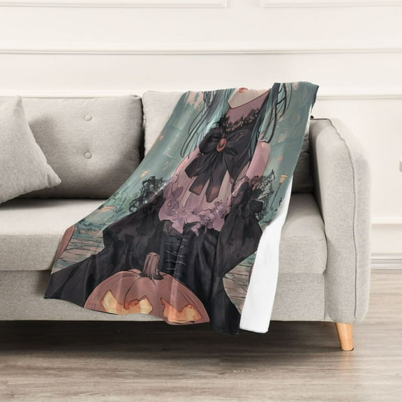 Halloween Cute Witch and Pumpkin Throw Blanket 60" x 90" Soft and Warm Blankets for Couch Sofa and Bed