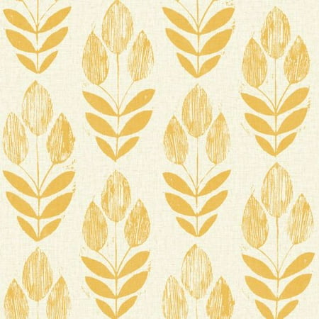 Brewster 2535-20654 Scandinavian Yellow Block Print Tulip Wallpaper
