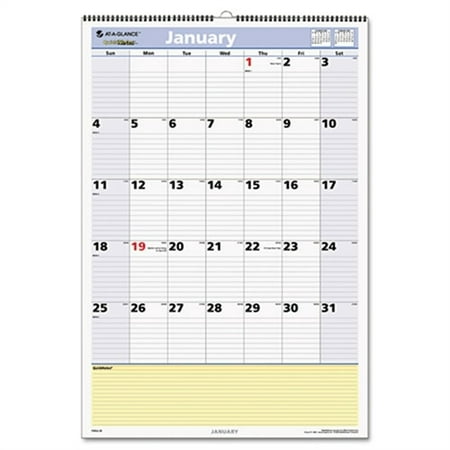 At-A-Glance QuickNotes Monthly Wall Calendar - Julian - Monthly - 1.1 Year - January 2018 till January 2019 - 1 Month Single Page Layout - 15.50