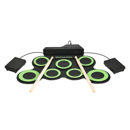 Compact Size Portable Digital Electronic Roll Up Drum Kit 7 Silicon Drum Pads USB Powered with Drumsticks Foot Pedals 3.5mm Audio Cable for Practice Beginners