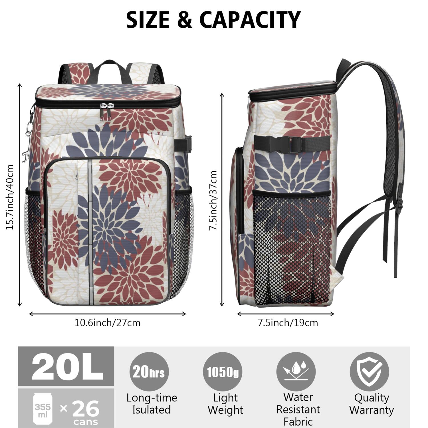 Travel Cooler Bag - Boho Bohemia Pioneer Flower Art Camping Beer Cooler Backpack with Bottle Opener- Waterproof Insulated Picnic Backpacks - Cooler Bag for Beach