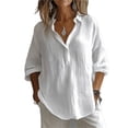 thumbnail image 2 of Neewe Womens Cotton Linen Button Shirts 3/4 Sleeve Blouses Casual Collared Loose Fit Tops Daily, 2 of 8