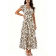 thumbnail image 2 of Sokhug Womens Summer 2026 Casual Midi Maxi Dresses V Neck Ruffle Short Sleeve Flowy A Line Summer Long Dresses, 2 of 6